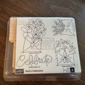 Stampin Up SEND A CELEBRATION flowers birthday candles heart Rubber Stamp Set